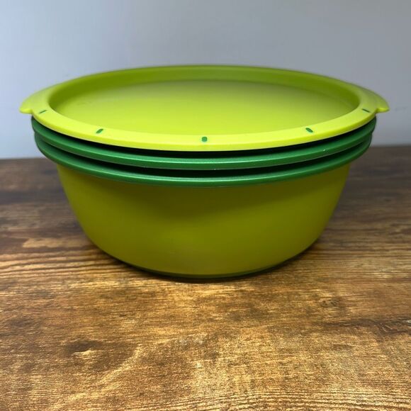 TUPPERWARE Microwave Smart Steamer Green 3 Pc Cooker Round 2-Tier System Used - Picture 1 of 7